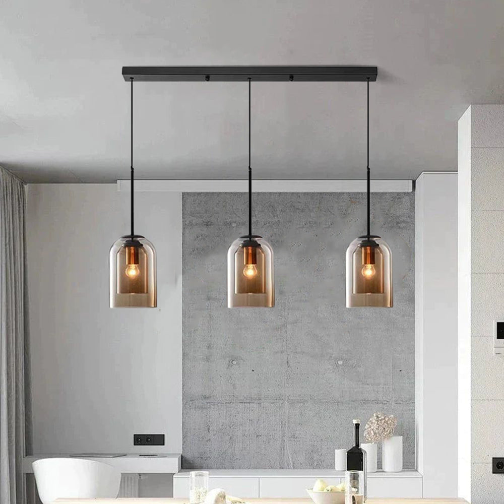 Glas-Pendelleuchte – Modern, Doppelschichtig, Eisen & Glas