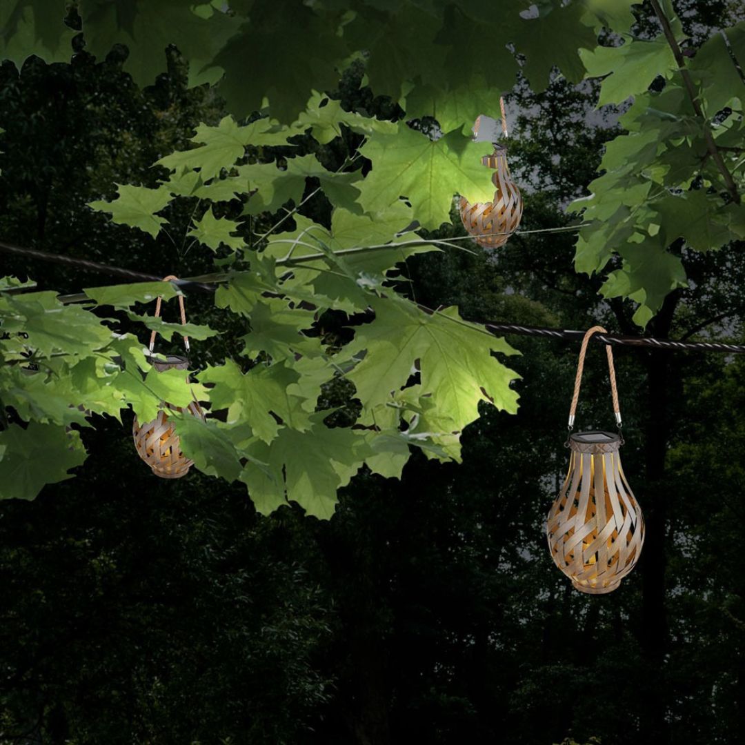 Solar LED Gartenleuchten Set, Braun Bambus, IP44, 27 cm, 2er-Pack