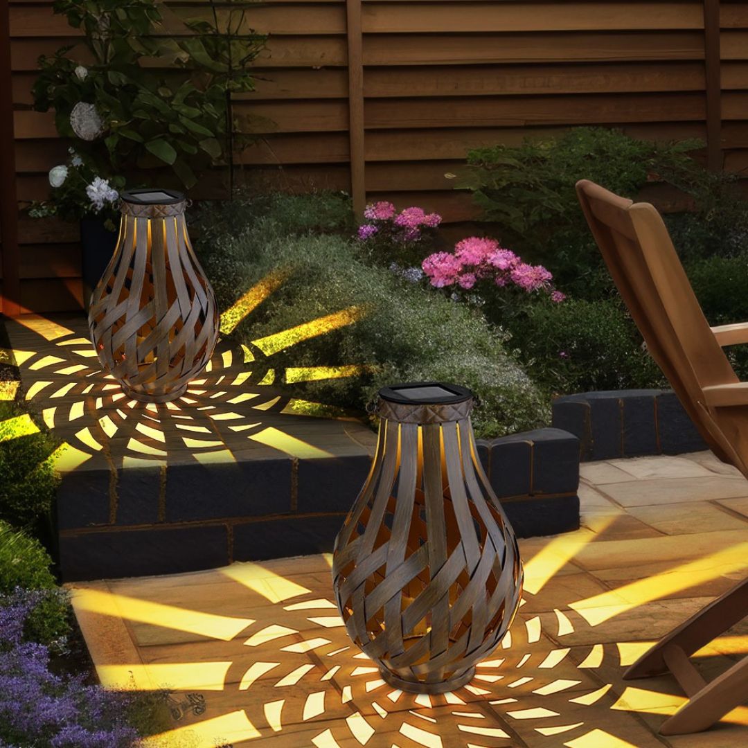 Solar LED Gartenleuchten Set, Braun Bambus, IP44, 27 cm, 2er-Pack