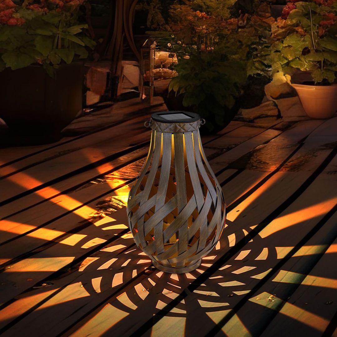 Solar LED Gartenleuchten Set, Braun Bambus, IP44, 27 cm, 2er-Pack