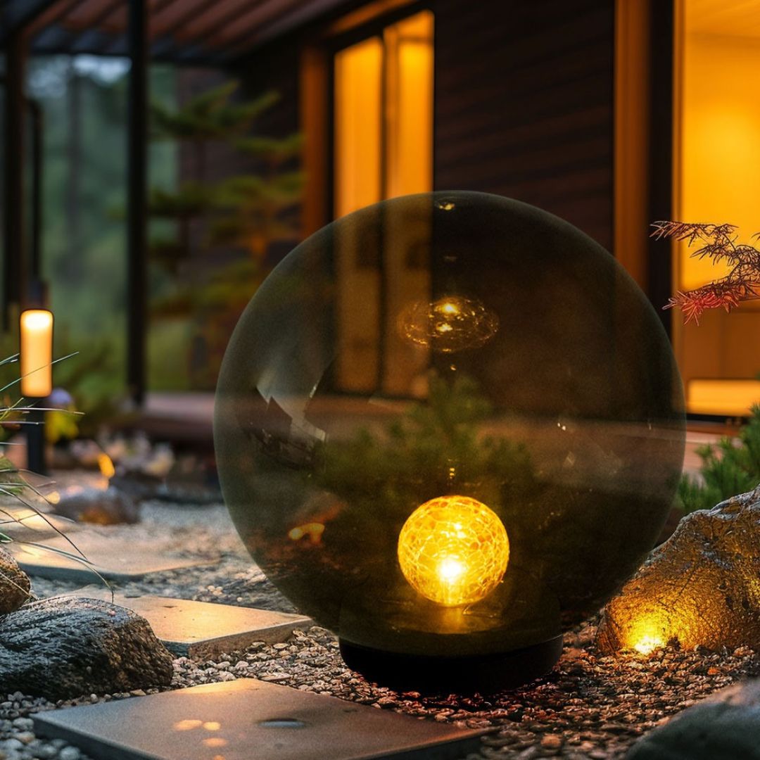 LED Solar Gartenlampe Kugel Crackle Glas Schwarz IP44