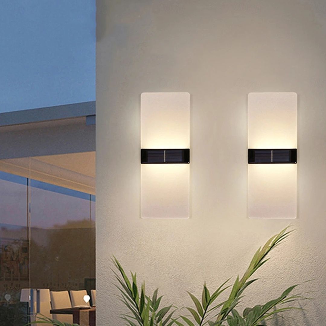 2er-Set Solar-Wandleuchten Wasserdicht LED Außen mit Warmweiß-Modus