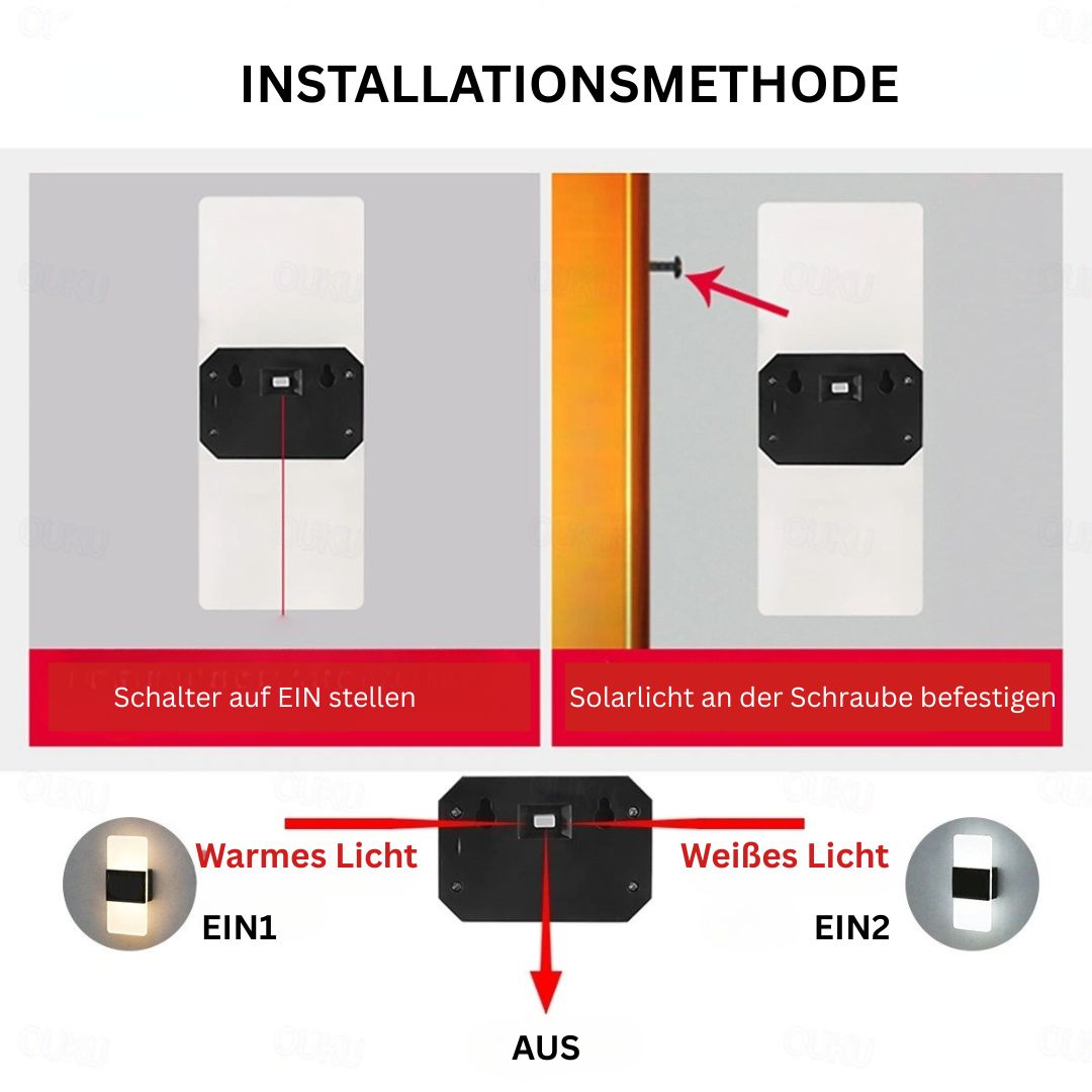 2er-Set Solar-Wandleuchten Wasserdicht LED Außen mit Warmweiß-Modus