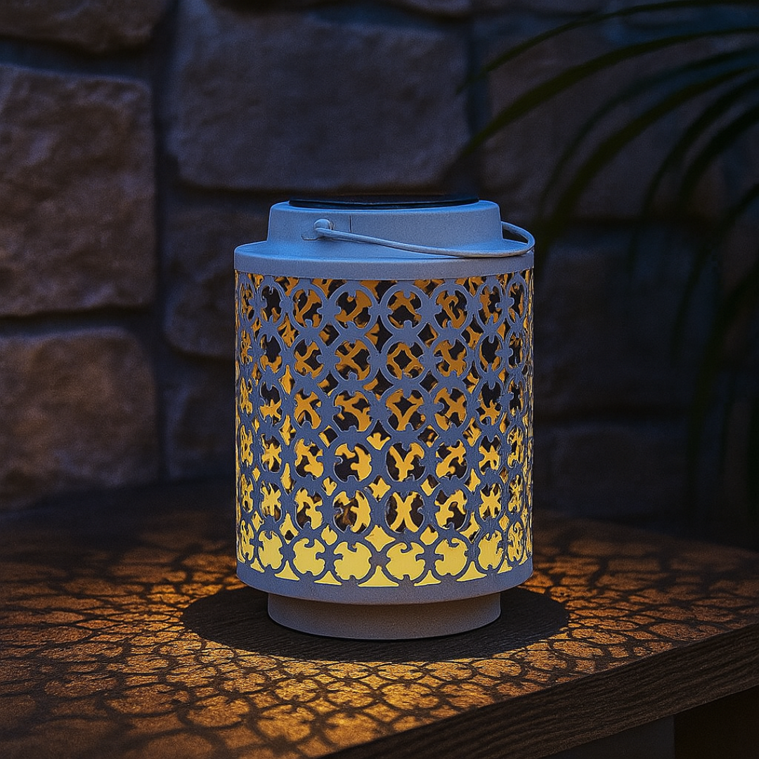 Solarlaterne LED Garten Weiß Metall Orientalisches Design 18cm Außen