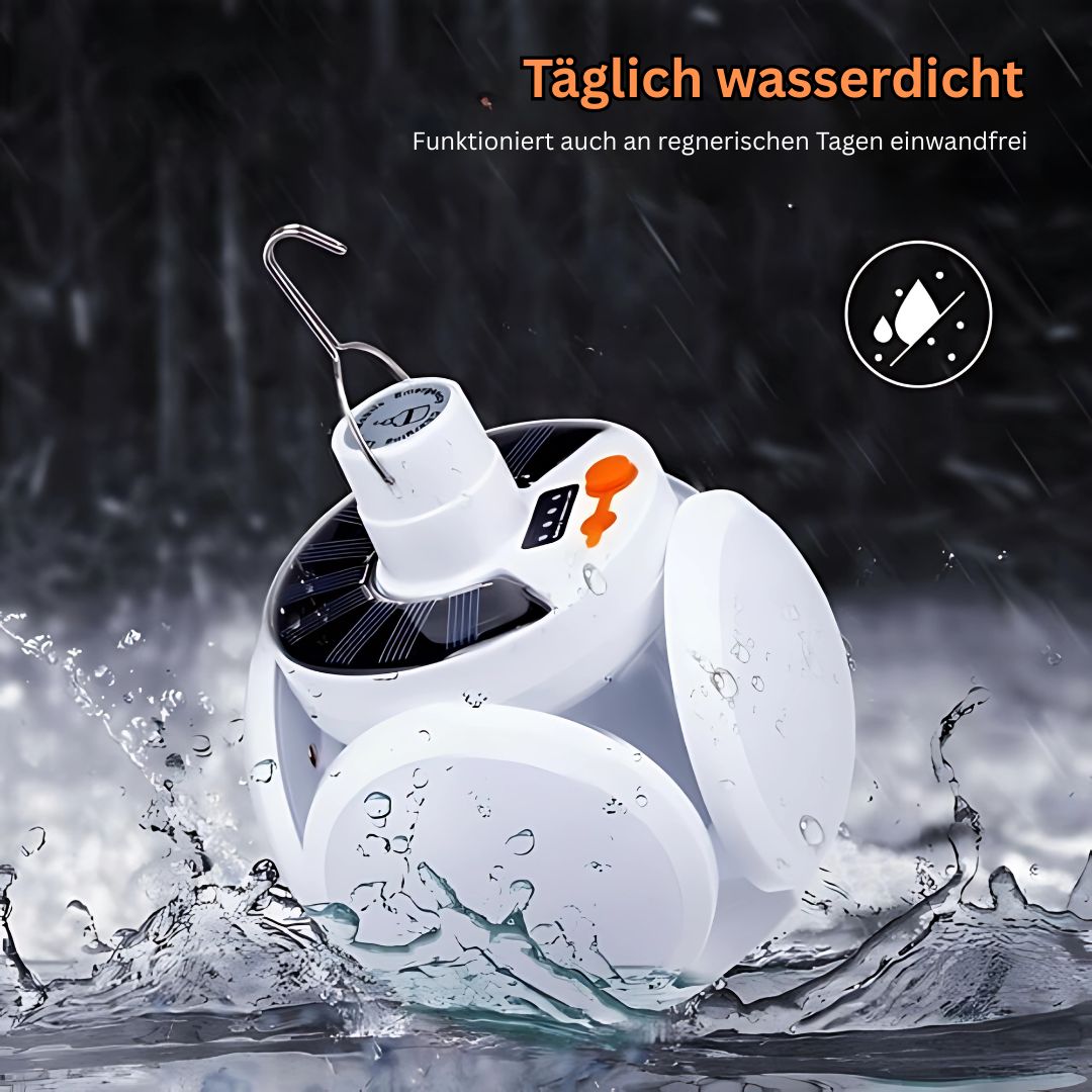 LED Campinglampe Faltbar – Solar, USB, Wasserdicht