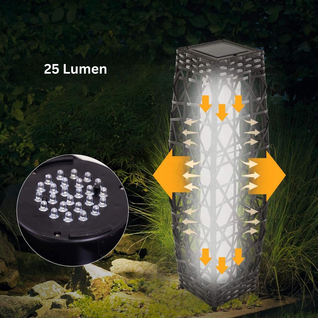 Solarbetriebene Außenlaterne aus Wicker – Wetterfest, 25 Lumen, Grau