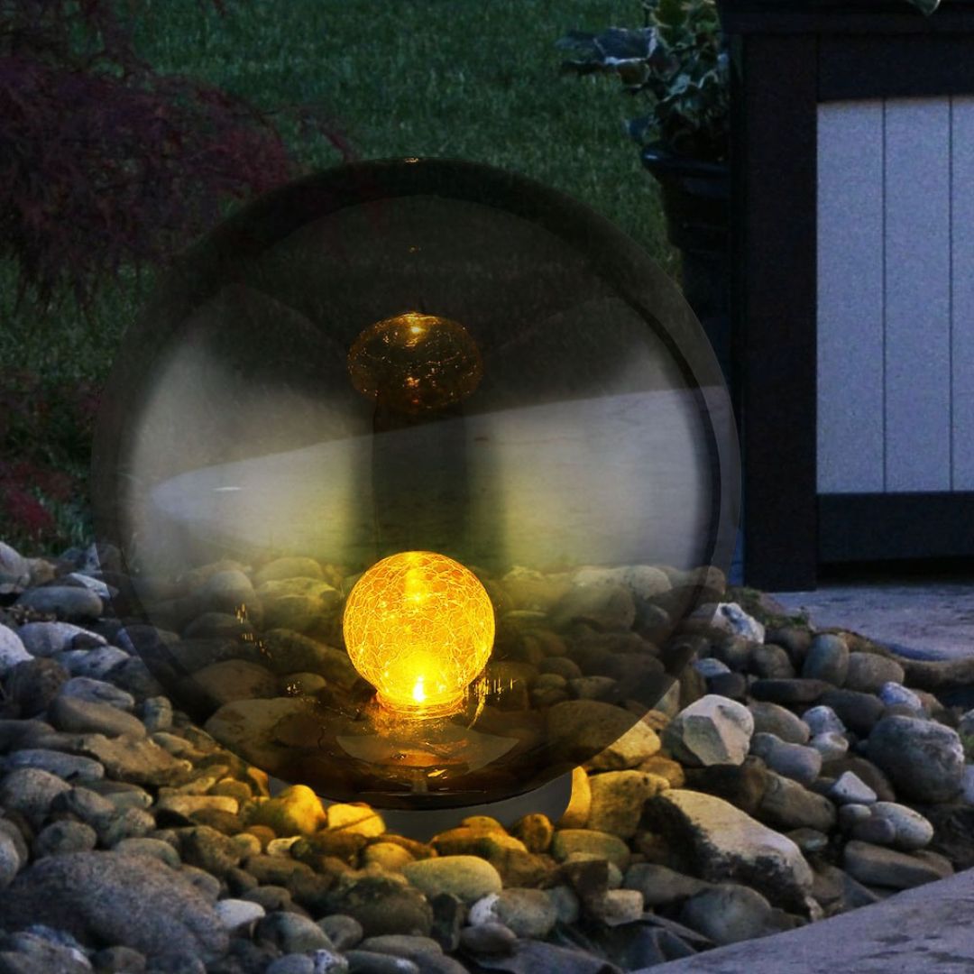 LED Solar Gartenlampe Kugel Crackle Glas Schwarz IP44
