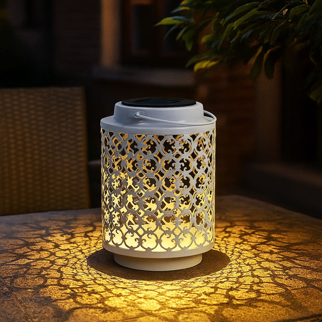 Solarlaterne LED Garten Weiß Metall Orientalisches Design 18cm Außen