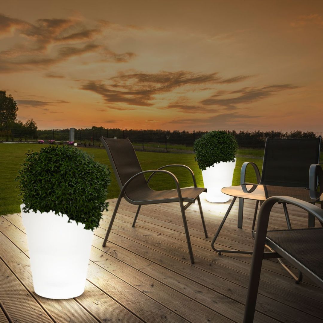 3x LED Solar-Blumentöpfe Außenleuchten Weiß Kunststoff Batteriebetrieben