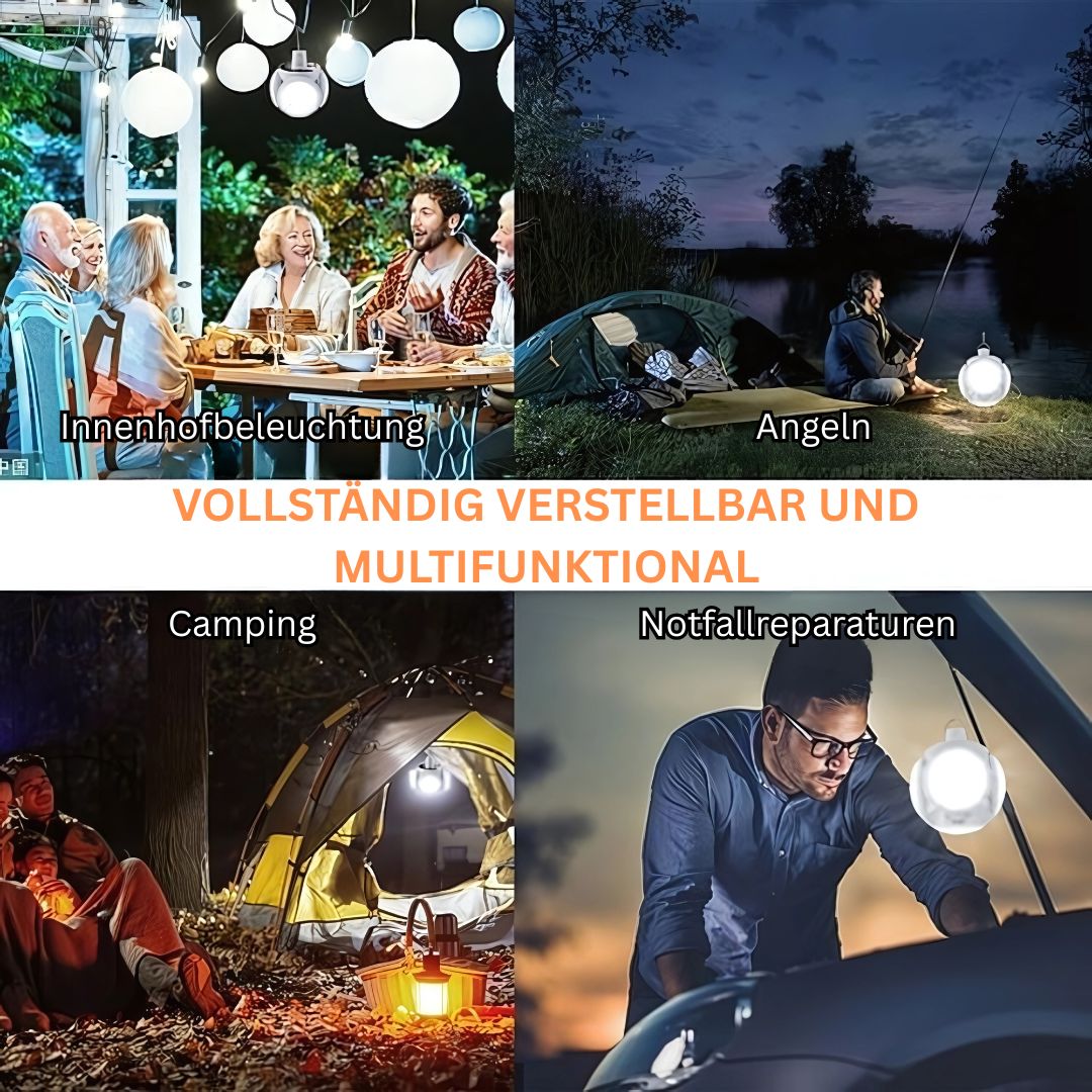 LED Campinglampe Faltbar – Solar, USB, Wasserdicht