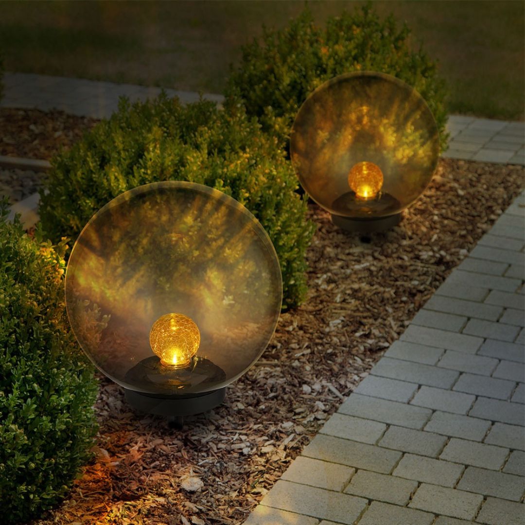 LED Solar Gartenlampe Kugel Crackle Glas Schwarz IP44