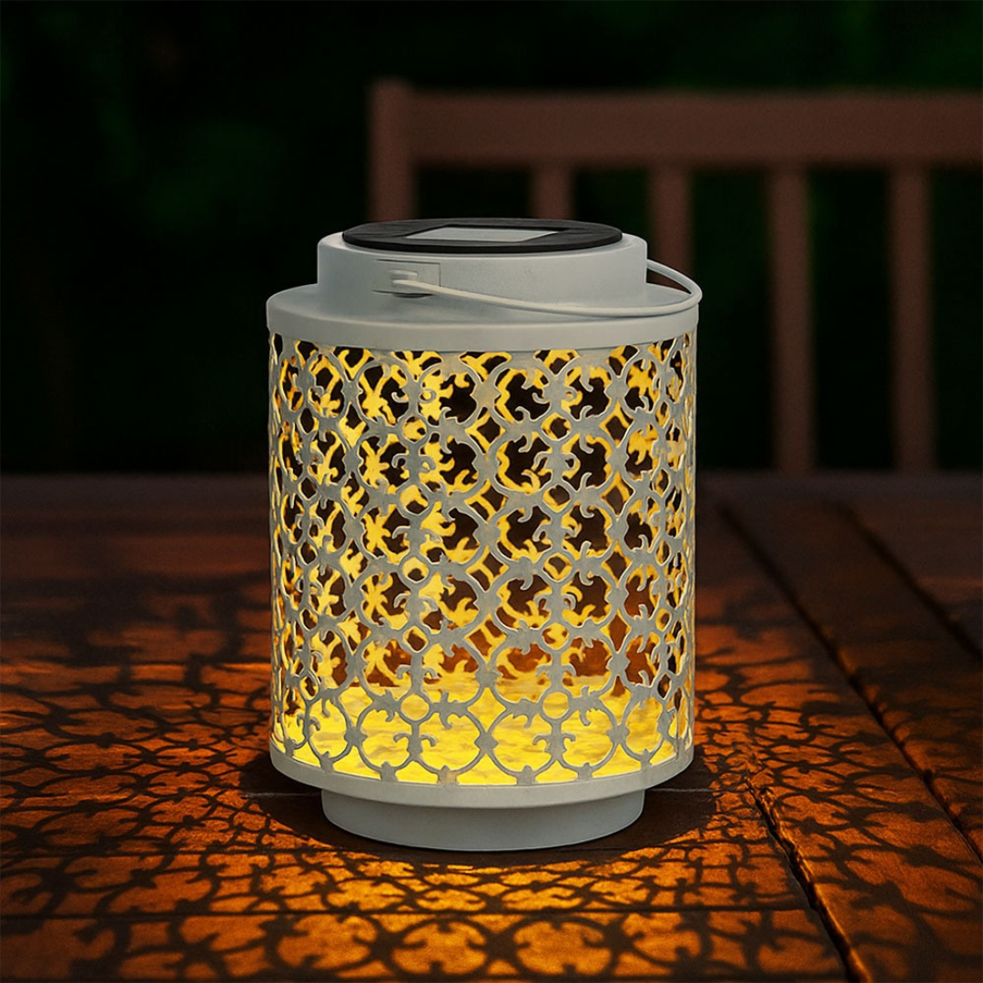 Solarlaterne LED Garten Weiß Metall Orientalisches Design 18cm Außen