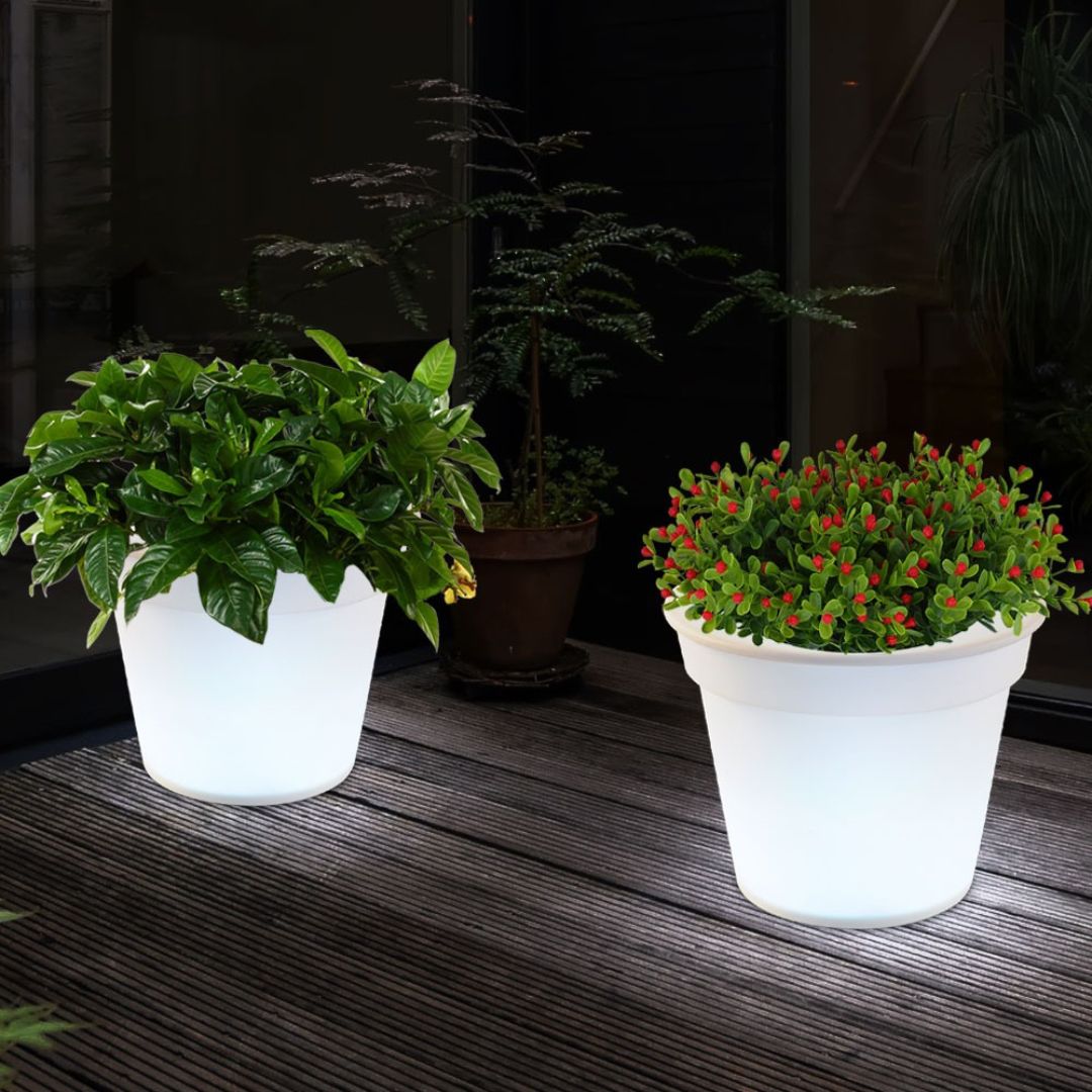 3x LED Solar-Blumentöpfe Außenleuchten Weiß Kunststoff Batteriebetrieben