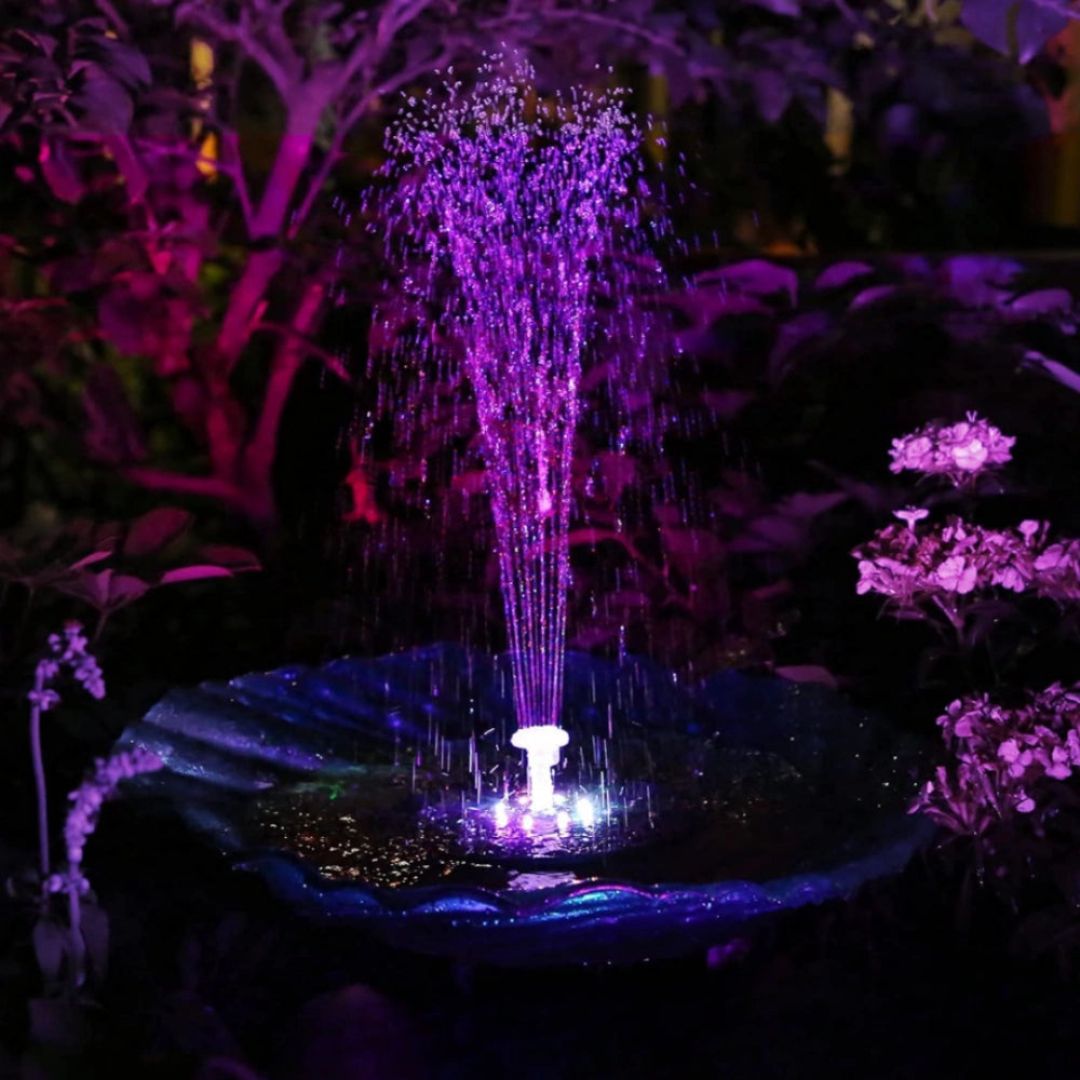 Solarbrunnen Garten mit 7 Sprühmuster und Dämmerungssensor - Solarspringbrunnen