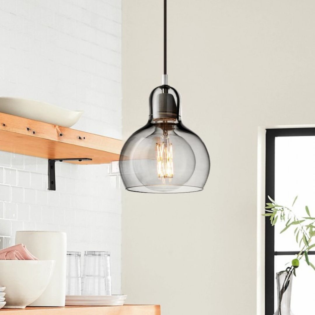 Retro Glas Pendelleuchte – E27, Ø11–18 cm, Klar/Amber/Rauch