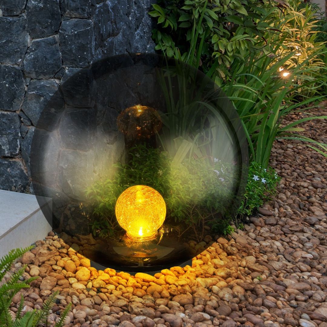 LED Solar Gartenlampe Kugel Crackle Glas Schwarz IP44