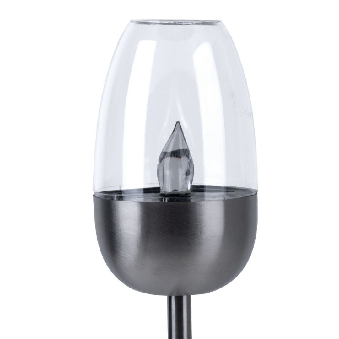 Solar LED Gartenleuchten Set Flammeneffekt Silber Erdspieß