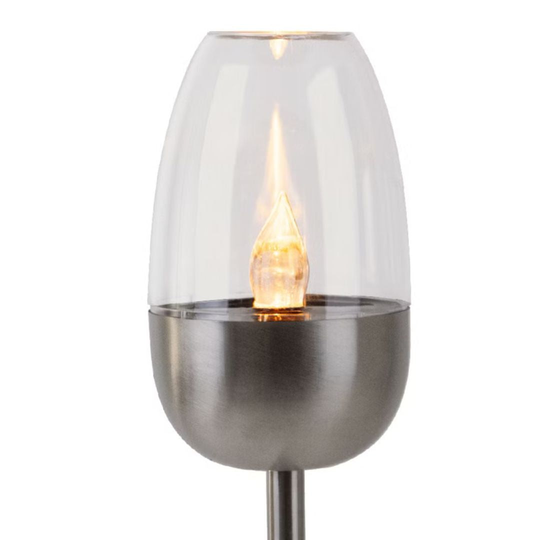 Solar LED Gartenleuchten Set Flammeneffekt Silber Erdspieß