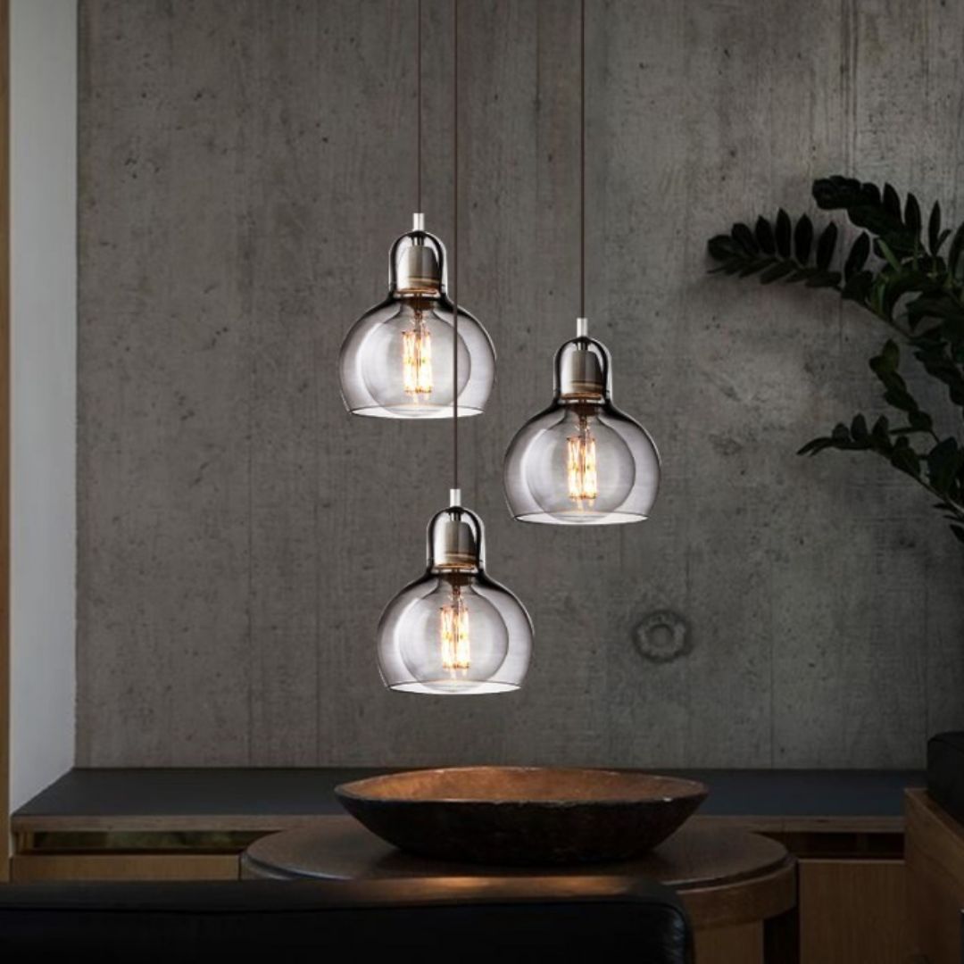 Retro Glas Pendelleuchte – E27, Ø11–18 cm, Klar/Amber/Rauch