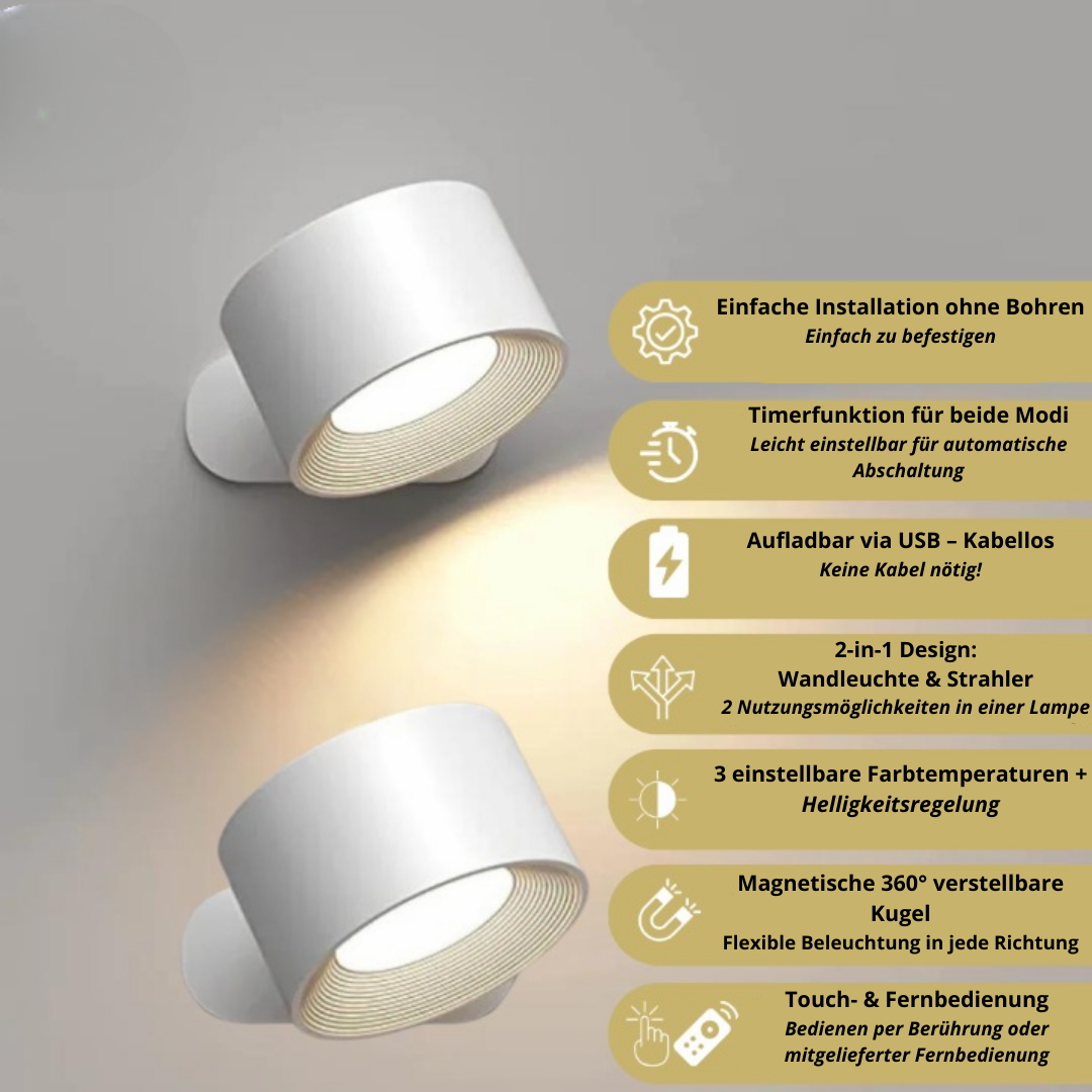 Draadloos 360 ° oplaadbaar wandlicht