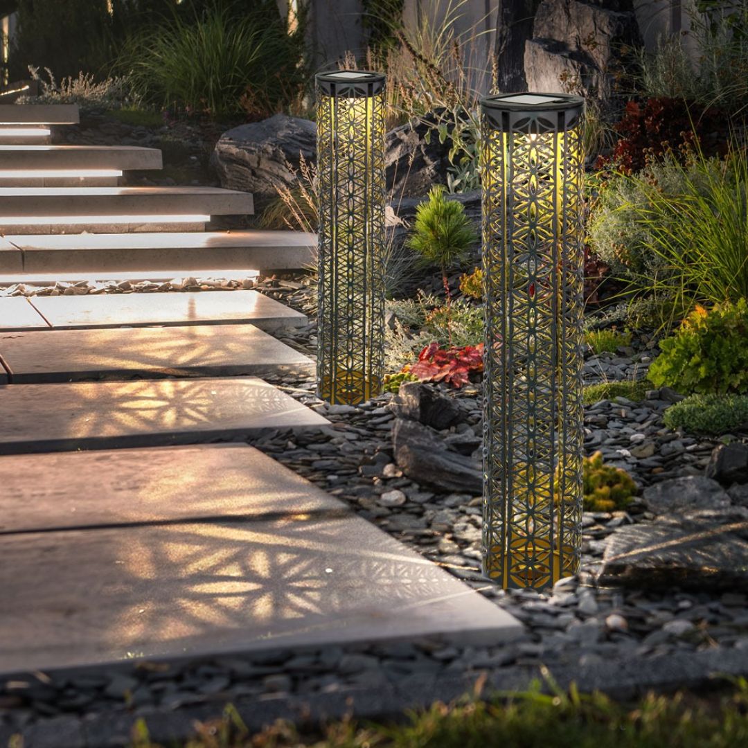 Solarlampen Garten Schwarz Gold LED Außenbereich Wasserdicht IP44