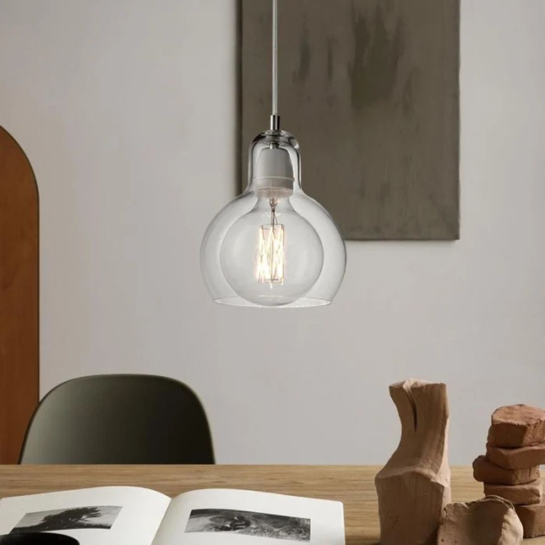 Retro Glas Pendelleuchte – E27, Ø11–18 cm, Klar/Amber/Rauch