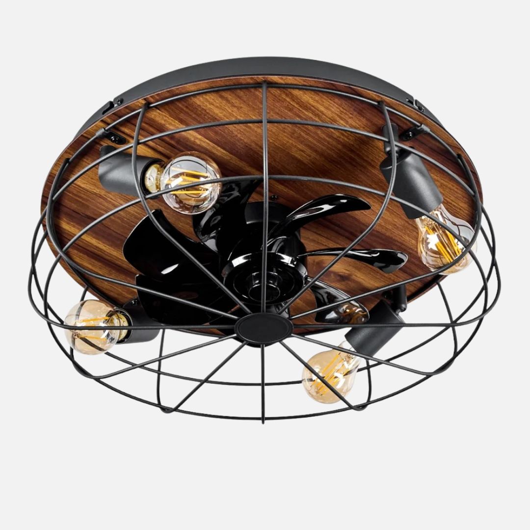 Deckenventilator mit Licht, Fernbedienung, 4 Fassungen, Holzoptik, Schwarz