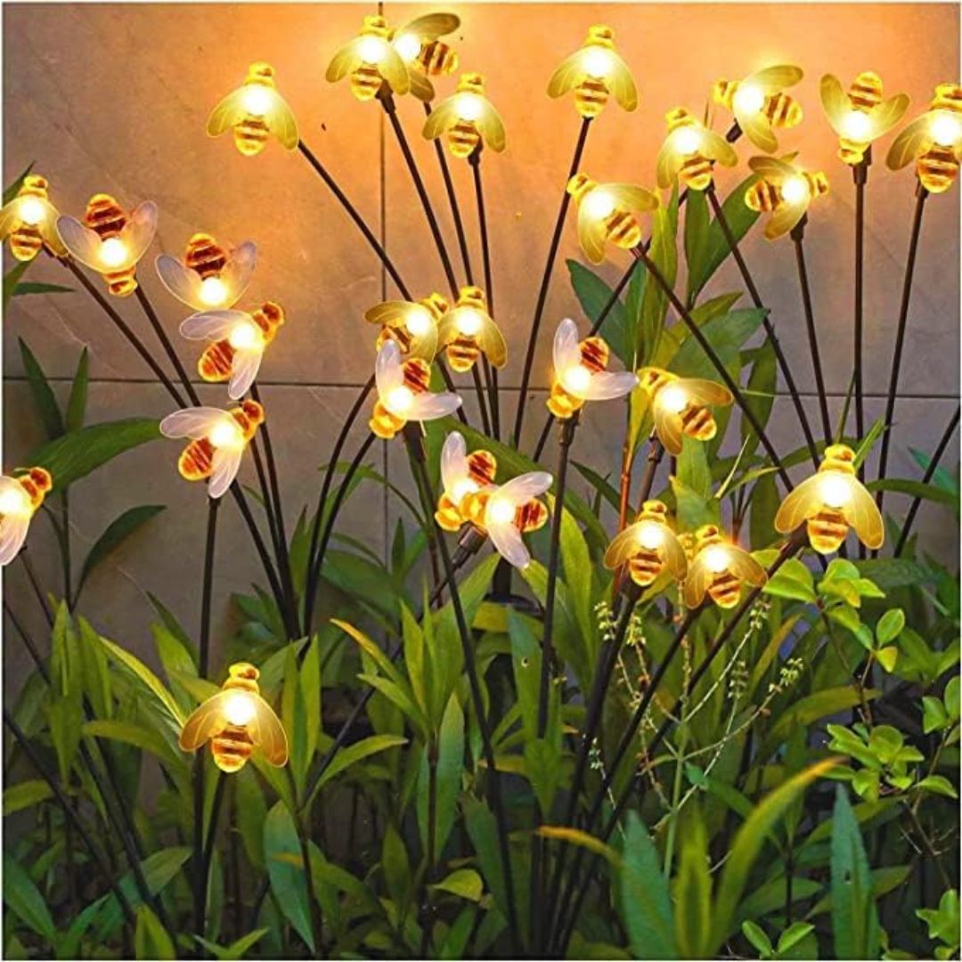 Solar Gartenlichter mit 24 LEDs – Wasserdichte Honigbienenlampe, Warmweiß