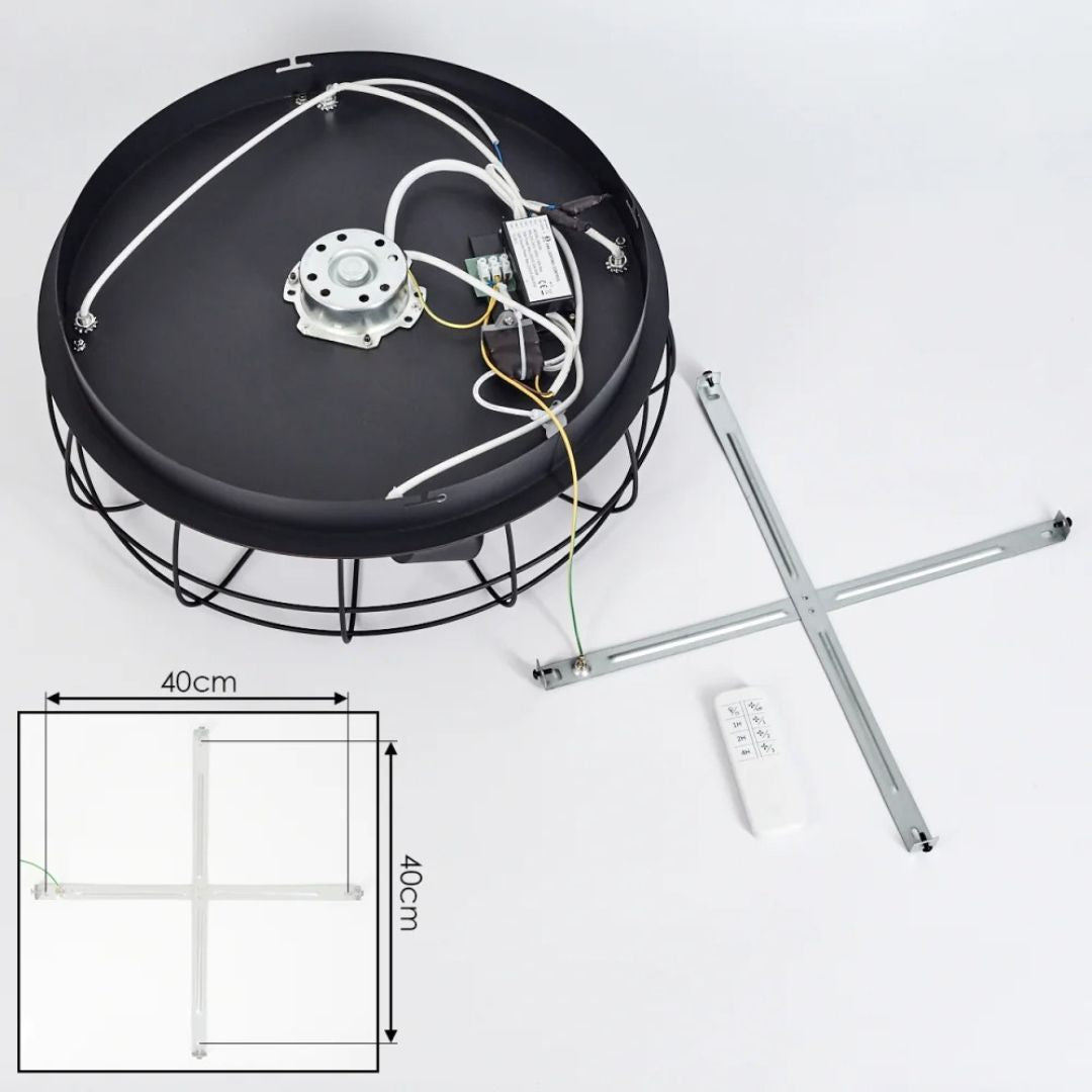 Deckenventilator mit Licht, Fernbedienung, 4 Fassungen, Holzoptik, Schwarz