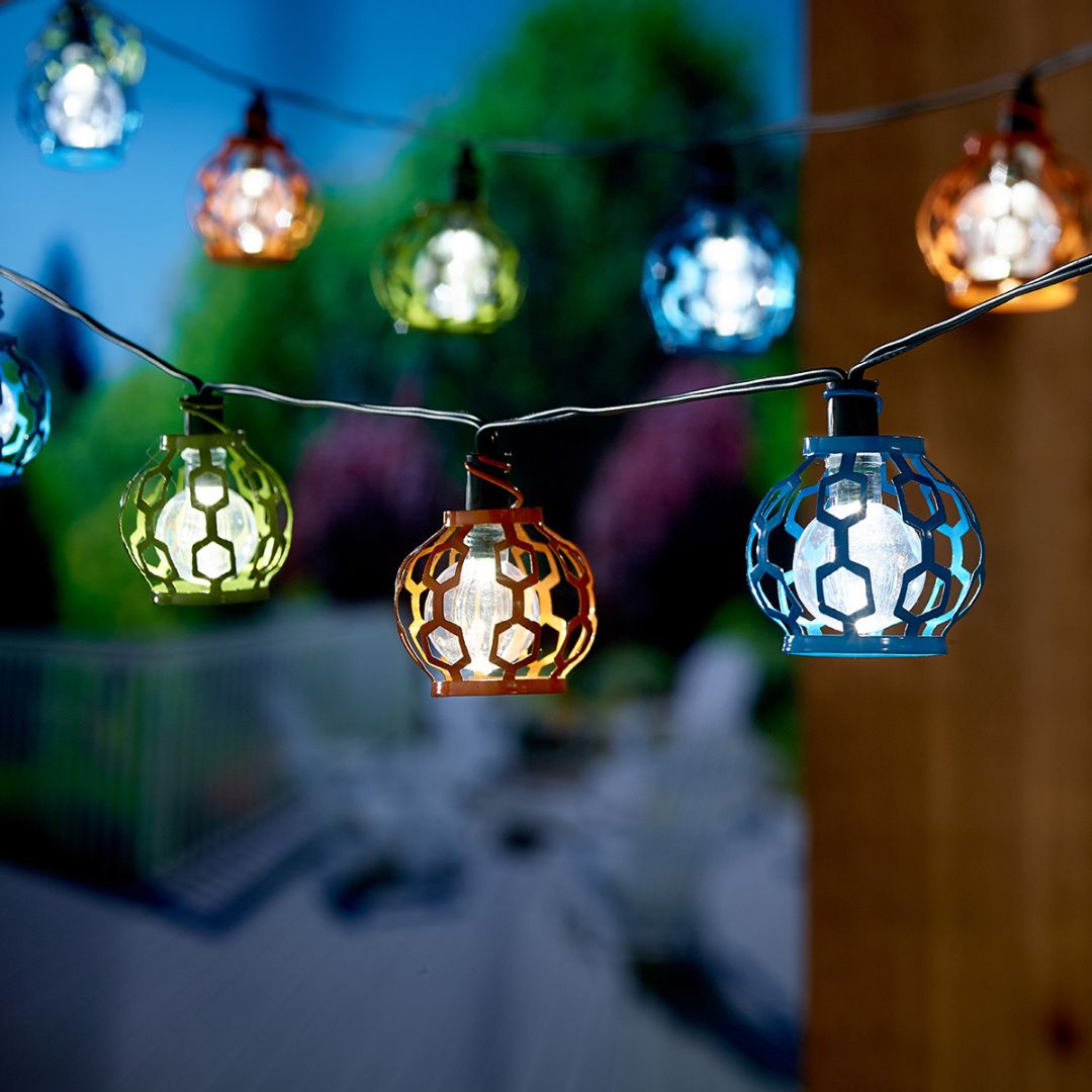 Solar-Lichterkette für Außenbereich mit 20 LEDs und Metallkäfigen in 3 Farben