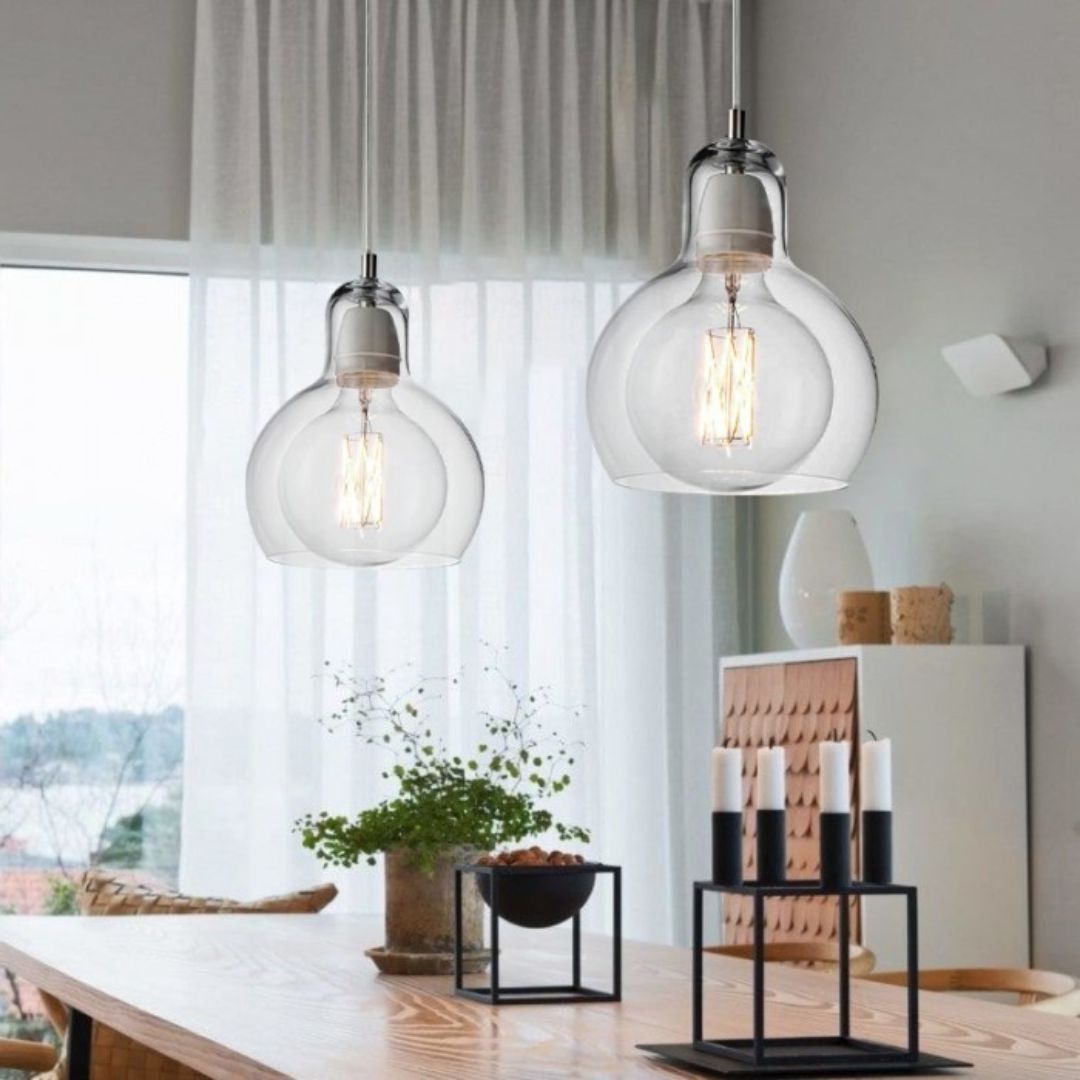 Retro Glas Pendelleuchte – E27, Ø11–18 cm, Klar/Amber/Rauch