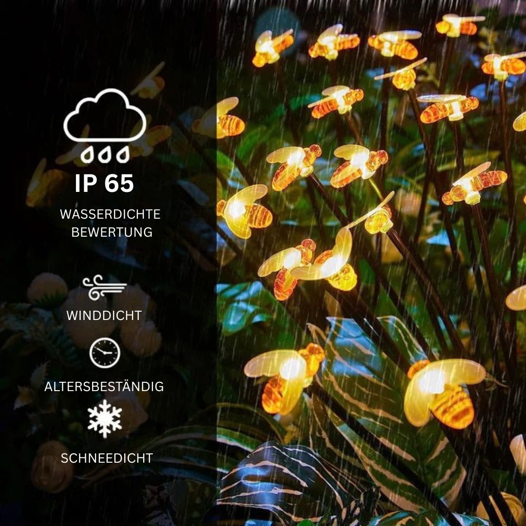 Solar Gartenlichter mit 24 LEDs – Wasserdichte Honigbienenlampe, Warmweiß