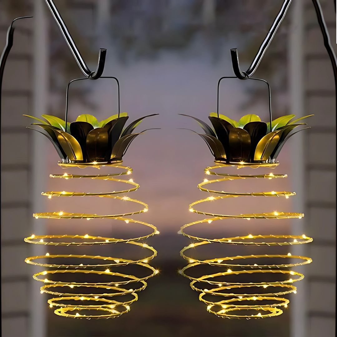 Tropische Ananas-Solar-Gartenleuchte mit warmem LED-Licht – Solarlampe für den Außenbereich