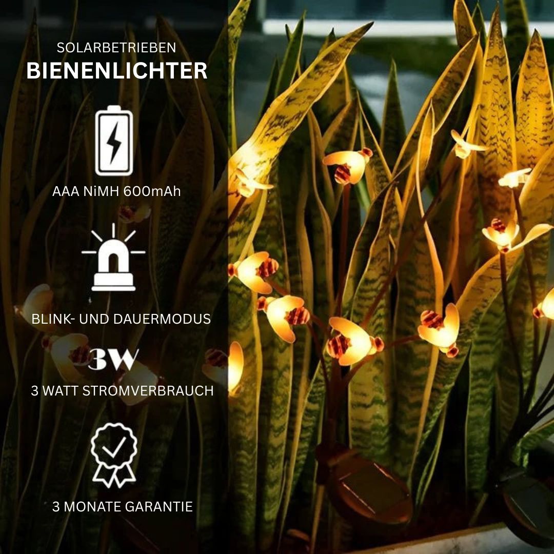 Solar Gartenlichter mit 24 LEDs – Wasserdichte Honigbienenlampe, Warmweiß
