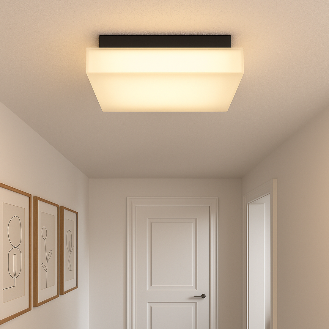 Moderne flächenbündige Deckenleuchte mit halb-opakem Diffusor - weißes Acryl