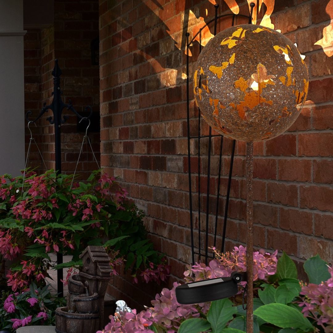Solar-Gartenleuchte LED Ahornblatt Rost-Metall IP44