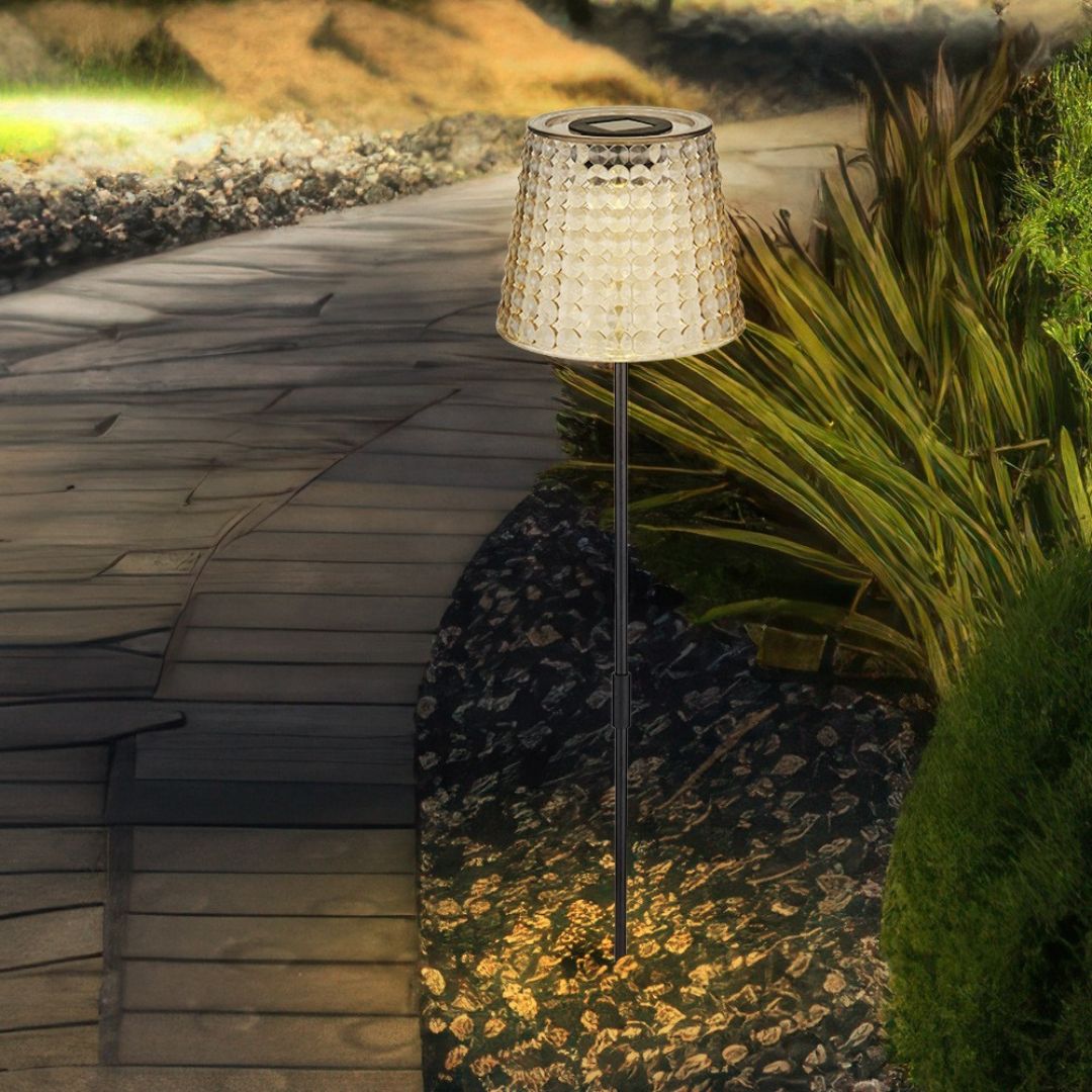 Solare LED-Gartenleuchten mit Erdspieß, schwarzer Rauchkunststoff