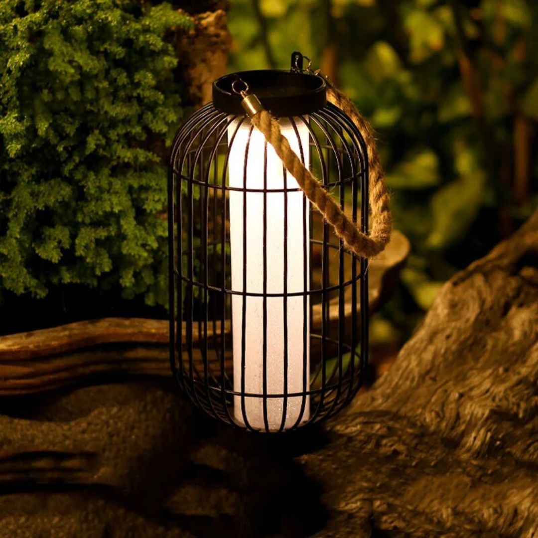 Solar-LED-Gartenlaterne mit Seilgriff – IP55