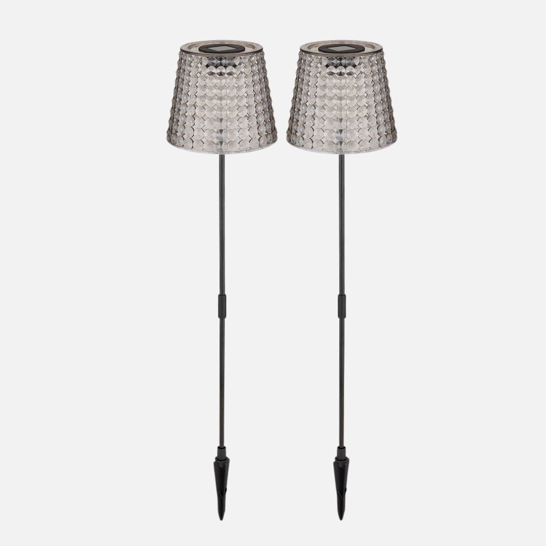 Solare LED-Gartenleuchten mit Erdspieß, schwarzer Rauchkunststoff