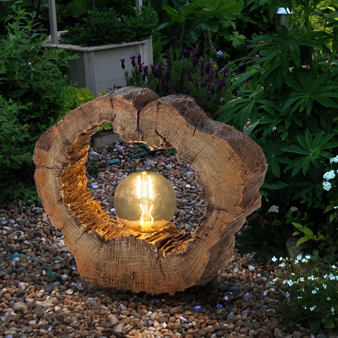 Solar-LED-Baumscheibenleuchte, Holzoptik, 30,5 cm Warmweiß