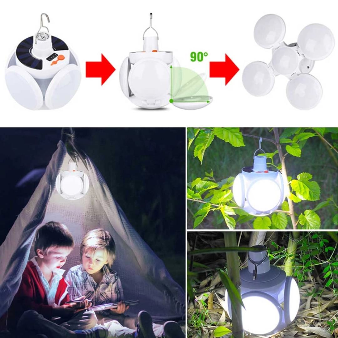 LED Campinglampe Faltbar – Solar, USB, Wasserdicht