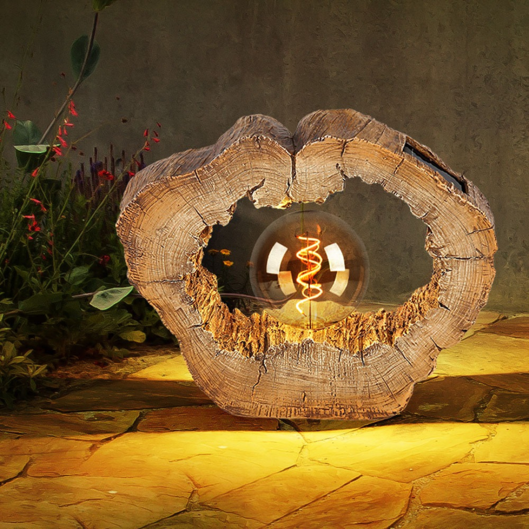 Solar-LED-Baumscheibenleuchte, Holzoptik, 30,5 cm Warmweiß