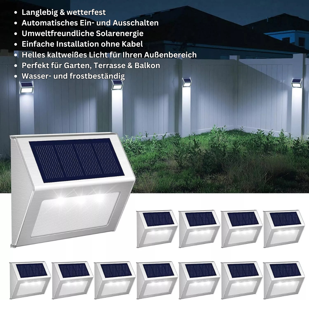 Solar LED Wandleuchte Außen – Edelstahl, Warmweiß, Mit Sensor