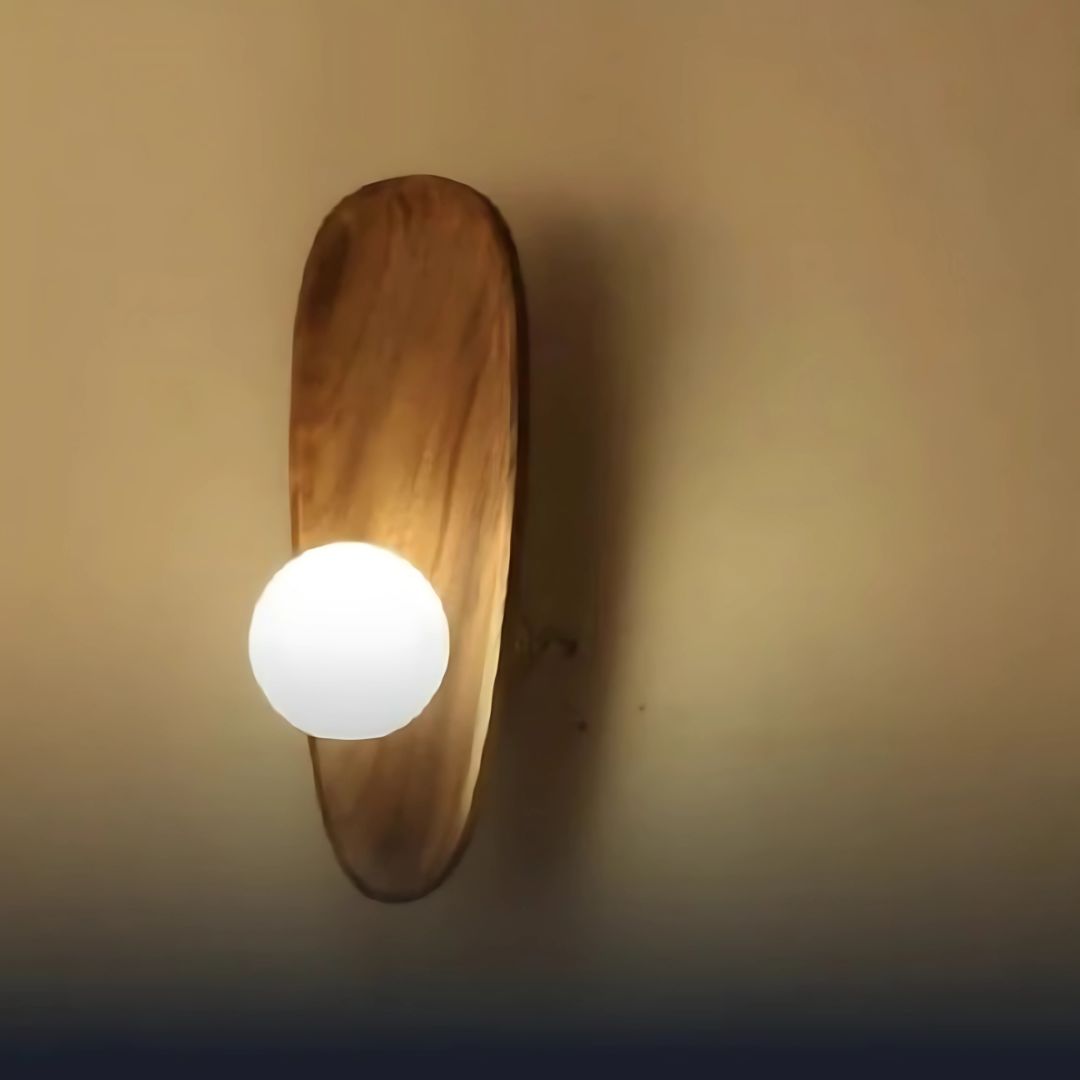 Wandlampe aus Akazienholz & Opalglas – Japandi-Stil mit E27-Fassung