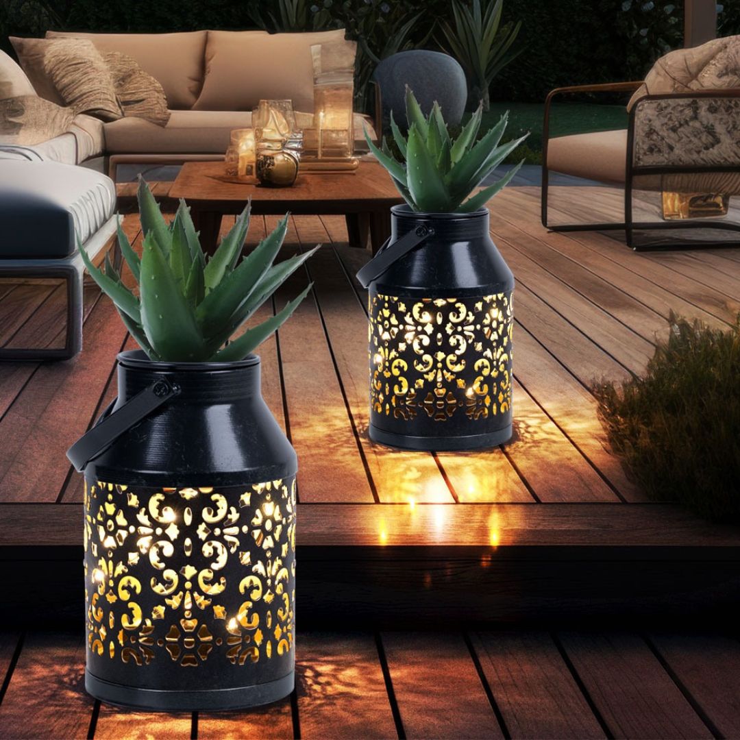 LED Solar Gartenlaterne Schwarzes Pflanzlicht mit Sensor