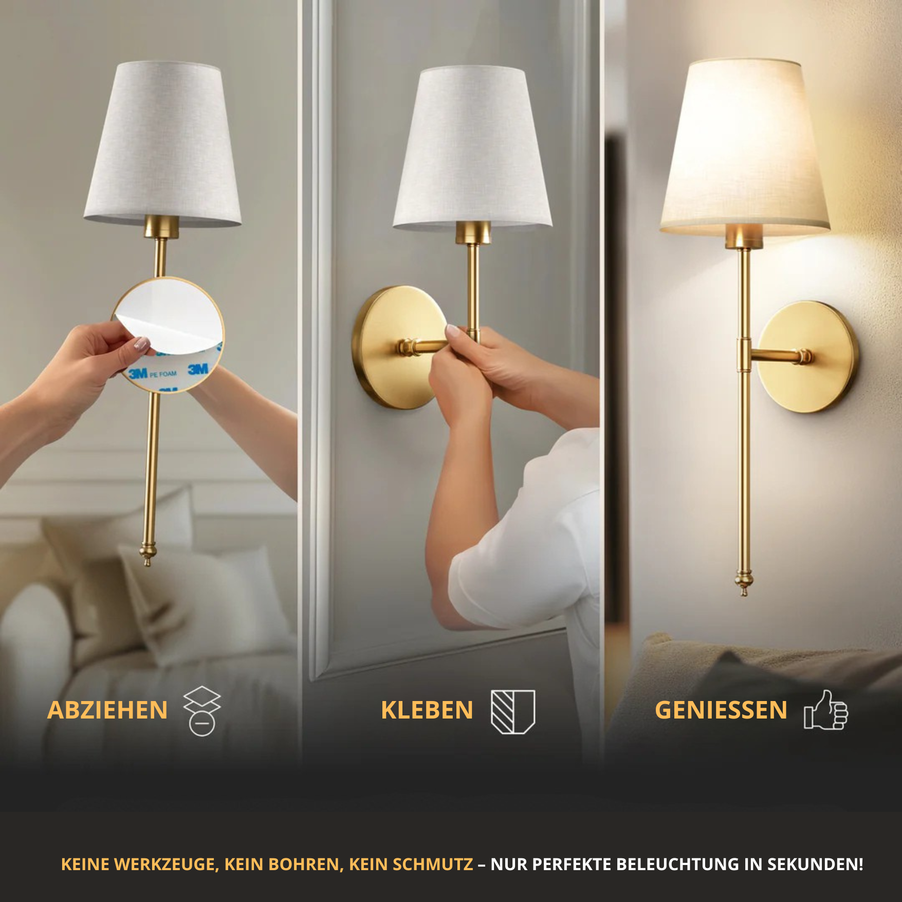 Kabellose LED Wandleuchten – Modern, Dimmbar für Wohnzimmer & Flur