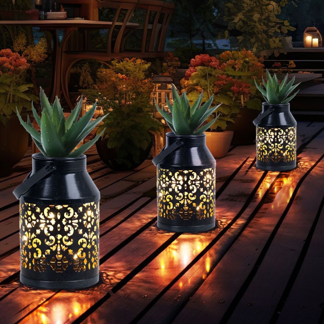 LED Solar Gartenlaterne Schwarzes Pflanzlicht mit Sensor