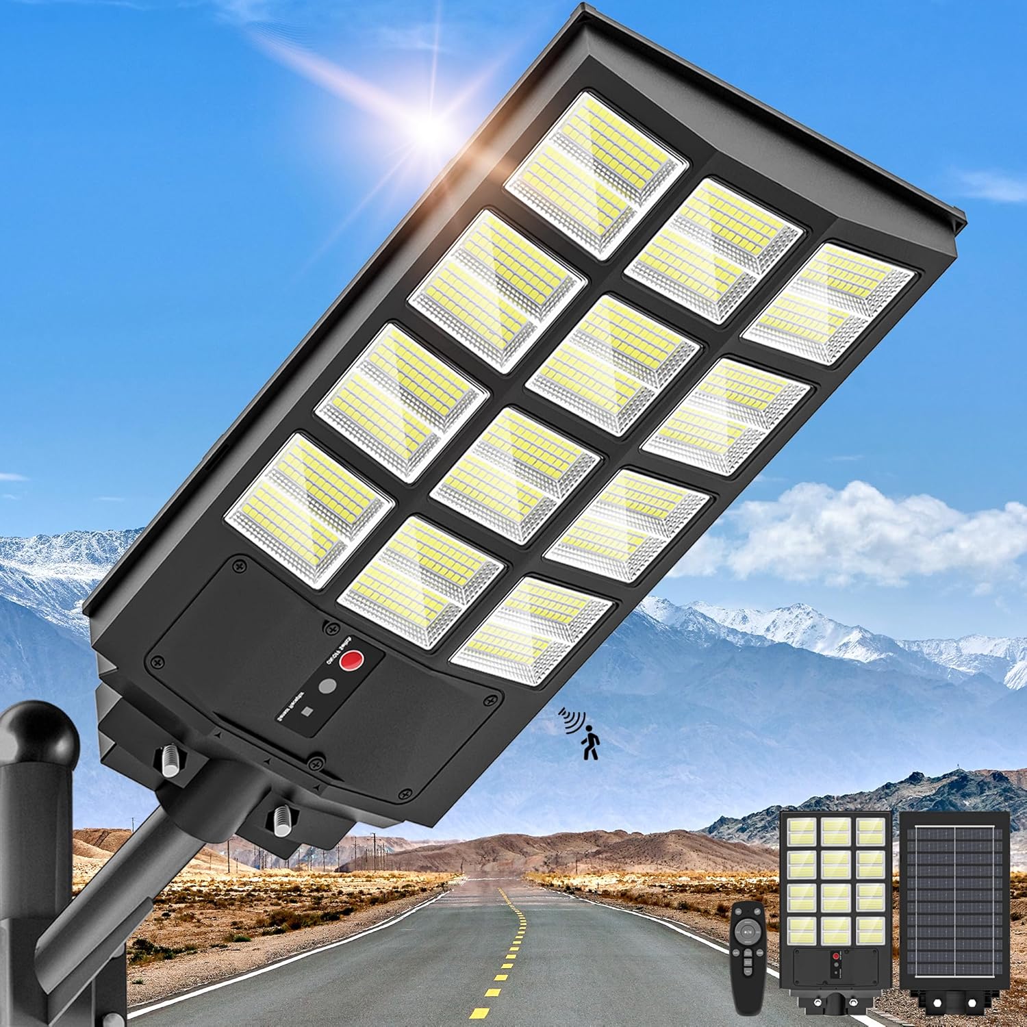 Solar-Straßenlampe mit Bewegungssensor – Wasserdichte LED-Außenleuchte