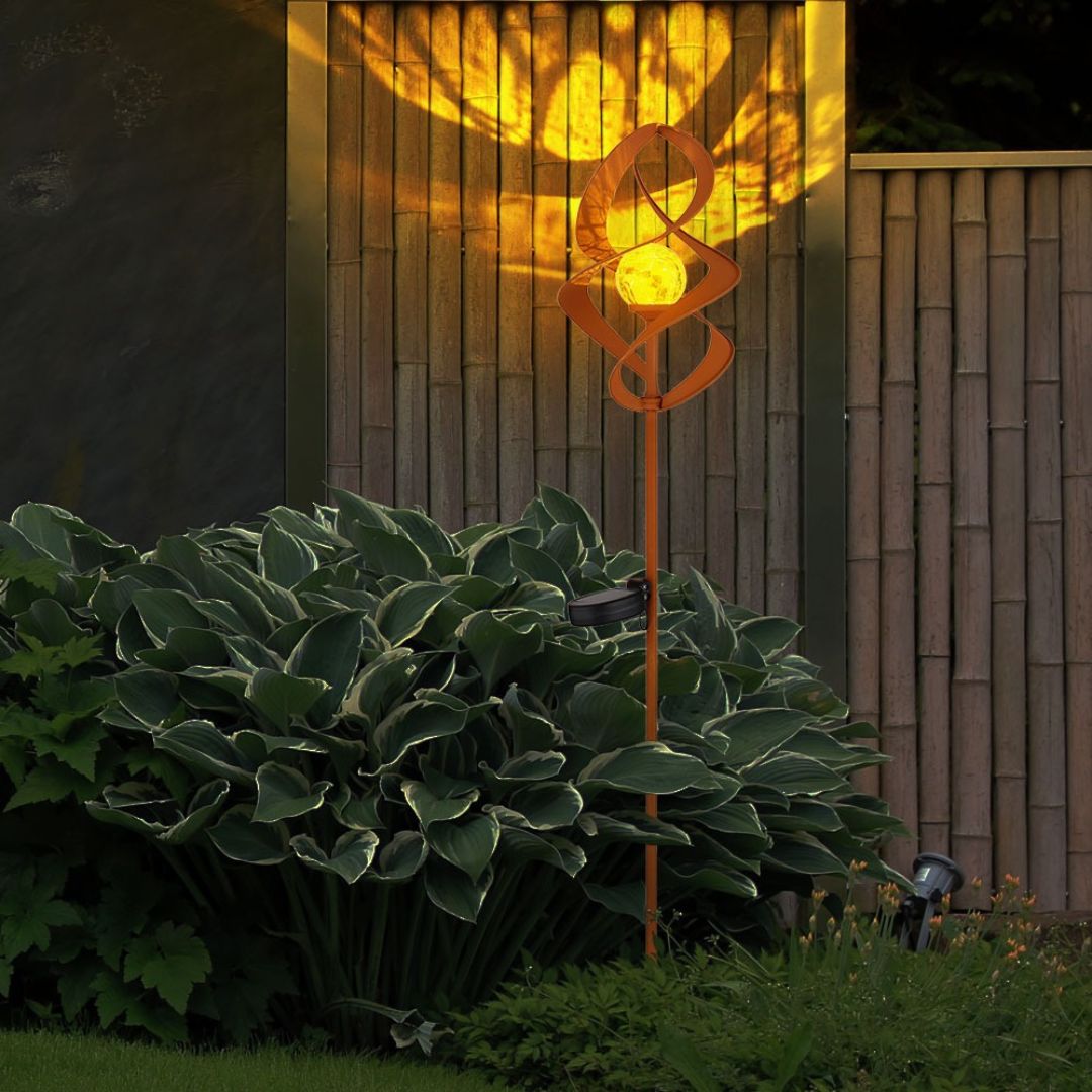 Solar-LED-Gartenleuchte Rost-Metall IP44 Crackle-Glaskugel