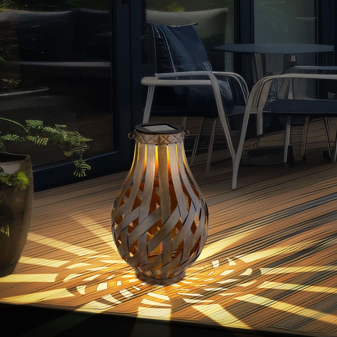 Solar LED Gartenleuchten Set, Braun Bambus, IP44, 27 cm, 2er-Pack